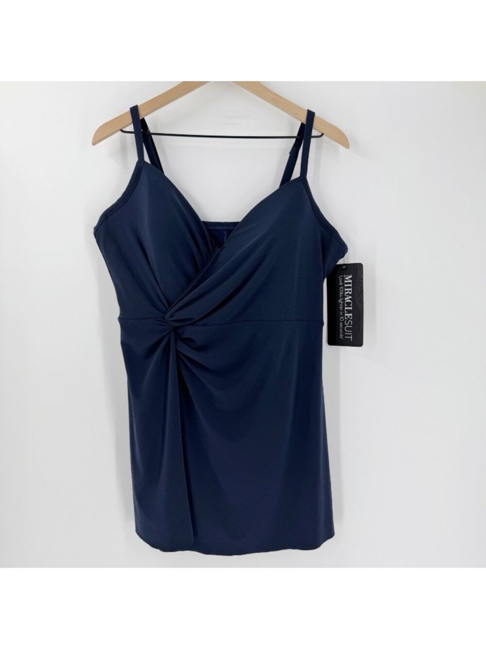 NWT Miraclesuit Navy Blue Adora One Piece Swim Dress Bathing Suit US 18